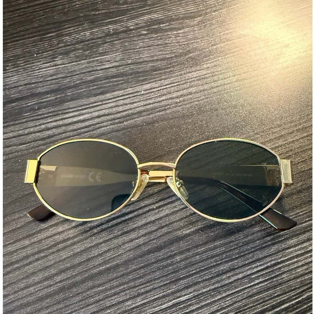 SOJOS Retro Oval Sunglasses Gold / Green Lens SJ1217